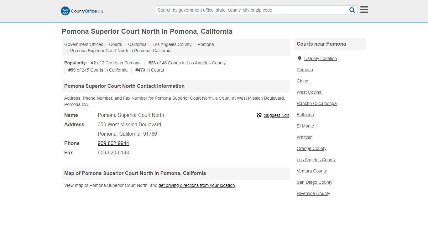 Pomona Superior Court North - Pomona, CA (Address, Phone, and Fax)