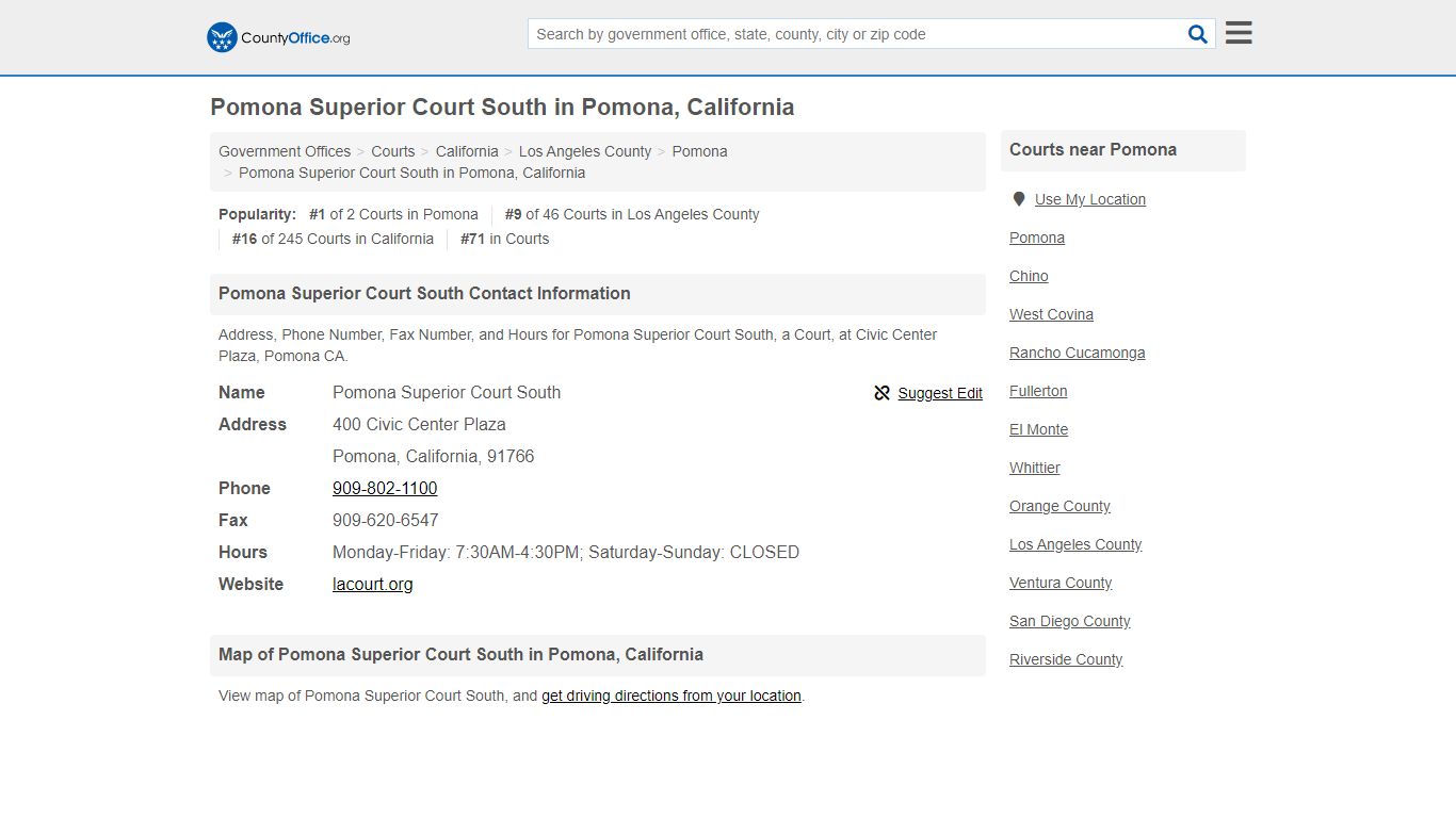 Pomona Superior Court South in Pomona, California - County Office